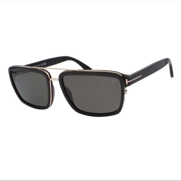 Tom Ford Anders FT 780 01D Shiny Black Gold Polarized Sunglasses 58-17-140 WCase